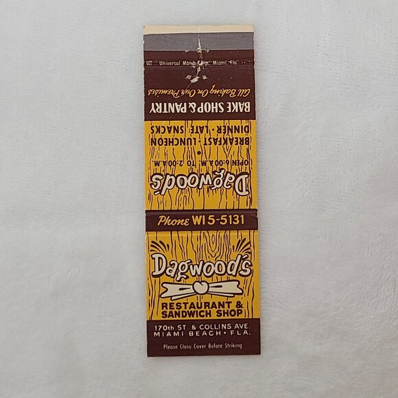 Front Strike Matchbook Cover Dagwood's Restaurant Miami Beach FL Florida - Picture 3 of 4